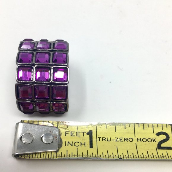 Expandable Purple Faceted Acrylic Tiny Square Pewter Tone Bar Wide Stretch Ring - Picture 14 of 16